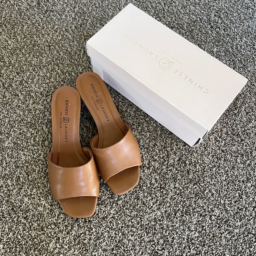 Chinese Laundry leather mules in tan
